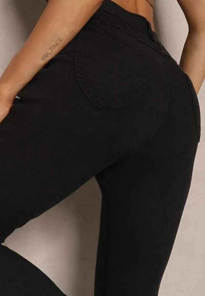 Czarne Jeansy Skinny z Bawełny High Waist Calliren