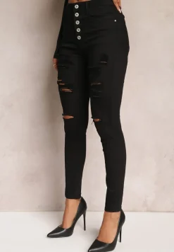Czarne Jeansy Skinny z Wysokim Stanem Yholo