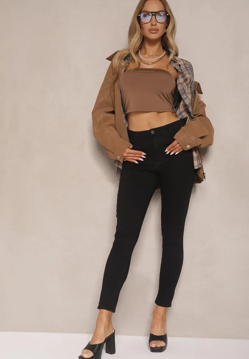 Czarne Jeansy Slim z Bawełną i Wiskozą High Waist Calliran