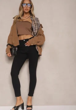 Czarne Jeansy Slim z Bawełną i Wiskozą High Waist Calliran