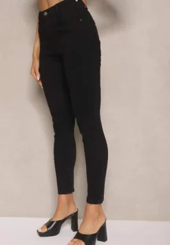 Czarne Jeansy Slim z Bawełną i Wiskozą High Waist Calliran