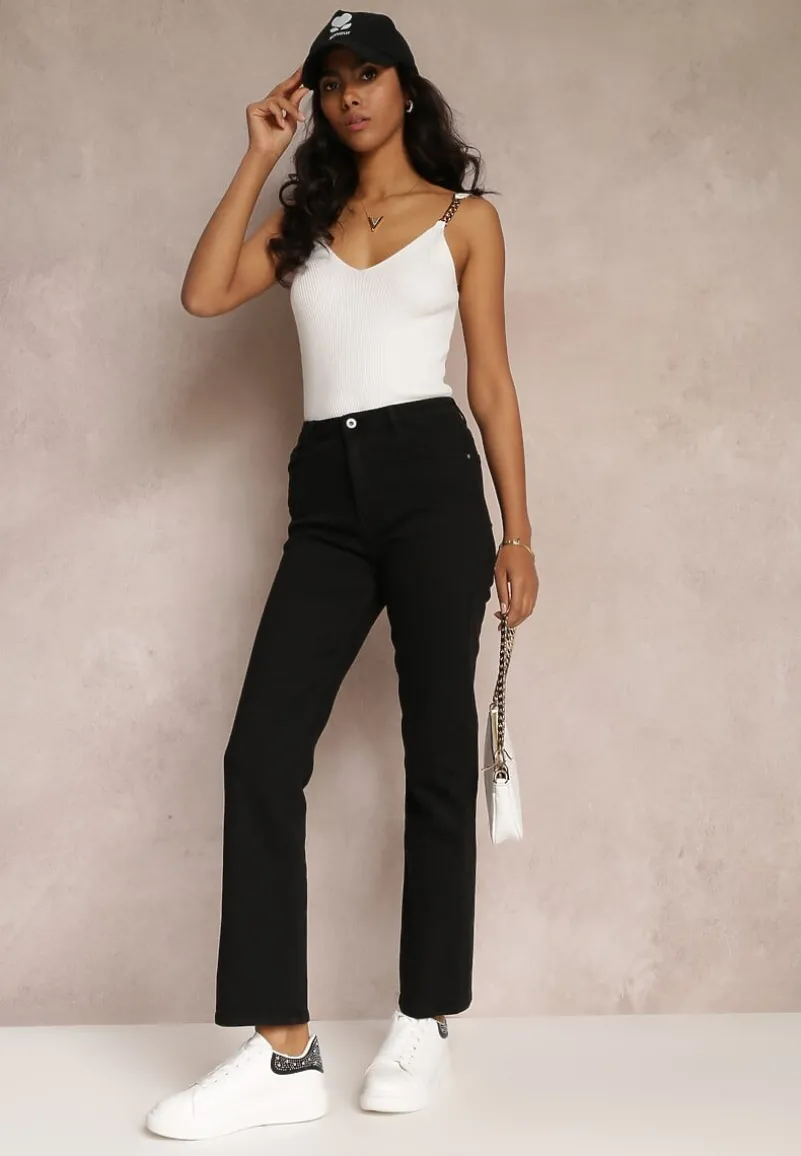 Czarne Jeansy Straight z Wysokim Stanem Kathelia