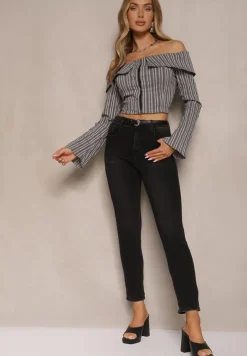 Czarne Jeansy Typu Skinny z Bawełną High Waist Mevule
