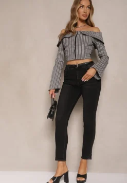 Czarne Jeansy Typu Skinny z Bawełną High Waist Mevule