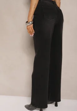 Czarne Jeansy z Bawełną o Szerokim Kroju Terlio