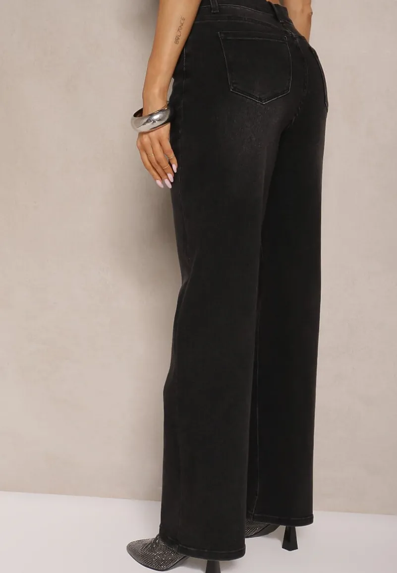 Czarne Jeansy z Bawełną o Szerokim Kroju Terlio