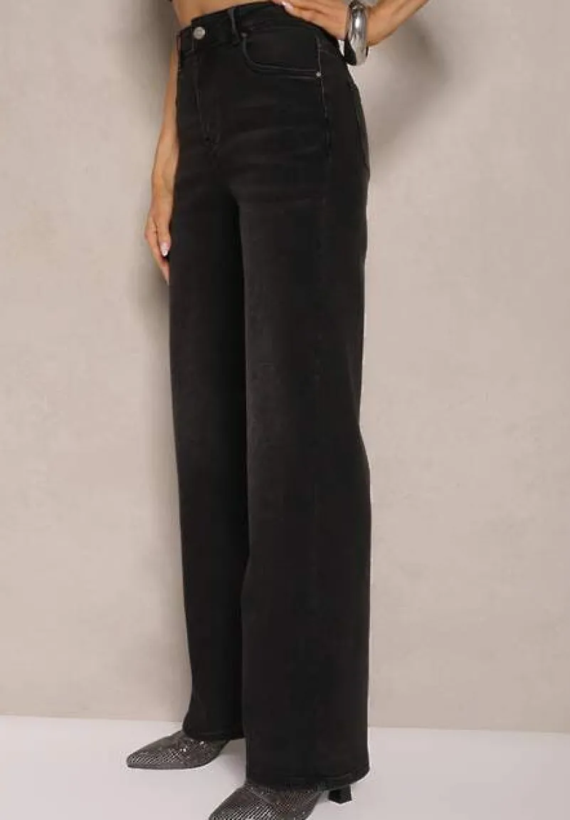 Czarne Jeansy z Bawełną o Szerokim Kroju Terlio