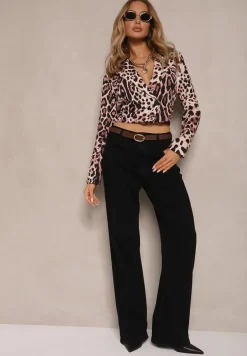 Czarne Jeansy z Dodatkiem Bawełny o Szerokim Kroju High Waist Azinay