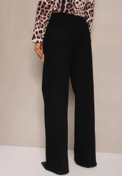 Czarne Jeansy z Dodatkiem Bawełny o Szerokim Kroju High Waist Azinay
