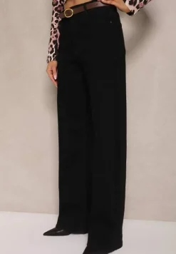 Czarne Jeansy z Dodatkiem Bawełny o Szerokim Kroju High Waist Azinay