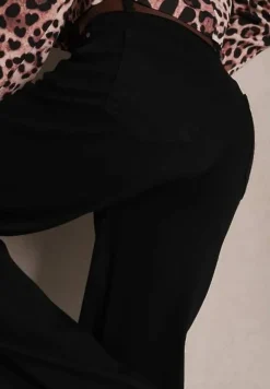 Czarne Jeansy z Dodatkiem Bawełny o Szerokim Kroju High Waist Azinay