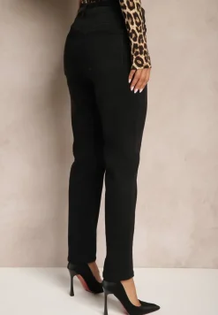 Czarne Jeansy z Wiskozą Mom Fit High Waist z Paskiem Senarose