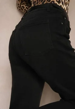 Czarne Jeansy z Wiskozą Mom Fit High Waist z Paskiem Senarose