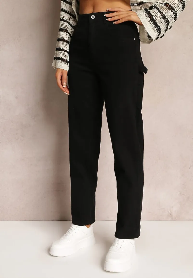 Czarne Jeansy z Wysokim Stanem i Szeroką Nogawką Naeemah