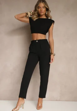 Czarne Klasyczne Spodnie Regular Waist z Gumką w Pasie Tilomira