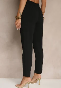 Czarne Klasyczne Spodnie Regular Waist z Gumką w Pasie Tilomira