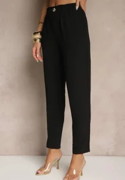 Czarne Klasyczne Spodnie Regular Waist z Gumką w Pasie Tilomira