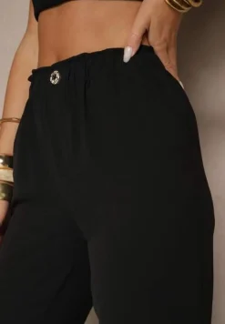 Czarne Klasyczne Spodnie Regular Waist z Gumką w Pasie Tilomira