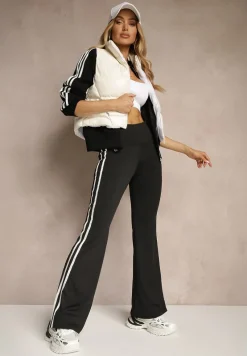 Czarne Legginsy Flare High Waist z Marszczeniem i Lampasami Kirsena
