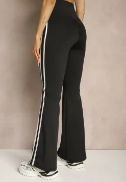 Czarne Legginsy Flare High Waist z Marszczeniem i Lampasami Kirsena