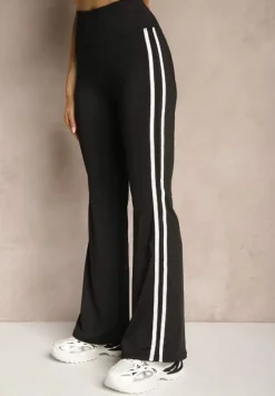Czarne Legginsy Flare High Waist z Marszczeniem i Lampasami Kirsena