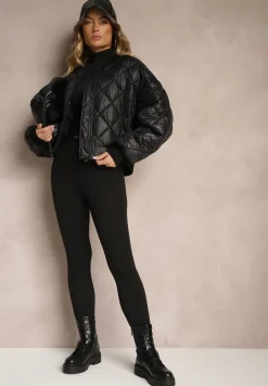 Czarne Legginsy High Waist z Szeroką Gumką w Pasie Sevini