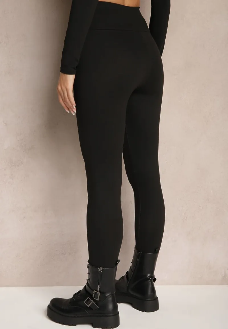 Czarne Legginsy High Waist z Szeroką Gumką w Pasie Sevini
