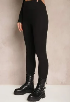 Czarne Legginsy High Waist z Szeroką Gumką w Pasie Sevini