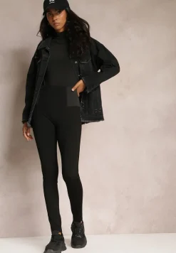 Czarne Legginsy High Waist z Szeroką Gumką w Talii Renume