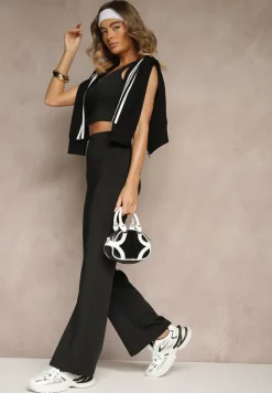 Czarne Legginsy High Waist z Szeroką Gumką w Pasie Idalania