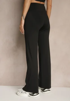 Czarne Legginsy High Waist z Szeroką Gumką w Pasie Idalania