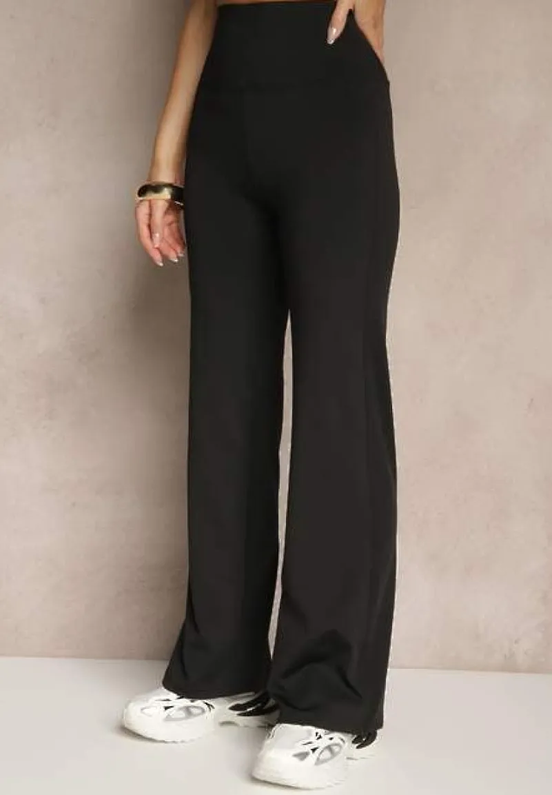 Czarne Legginsy High Waist z Szeroką Gumką w Pasie Idalania