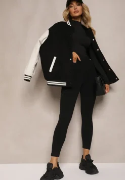 Czarne Legginsy High Waist z Metaliczną Ozdobą Batila