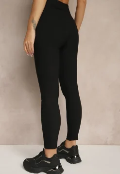Czarne Legginsy High Waist z Ozdobnymi Guzikami Kolowenia
