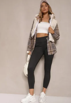 Czarne Legginsy High Waist Ozdobione Aplikacją Sevirra