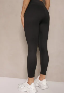 Czarne Legginsy High Waist Ozdobione Aplikacją Sevirra