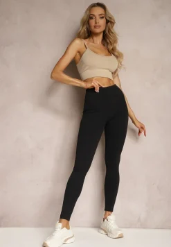 Czarne Legginsy High Waist z Gumką w Talii Ovolia