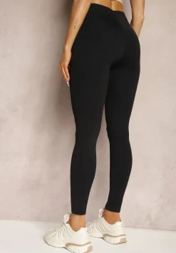 Czarne Legginsy High Waist z Gumką w Talii Ovolia