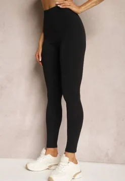 Czarne Legginsy High Waist z Gumką w Talii Ovolia