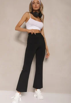 Czarne Legginsy High Waist o Fasonie Flare Nallirea