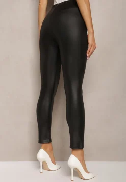 Czarne Legginsy Ocieplone Polarową Podszewką z Szeroką Gumką w Pasie Anamesa