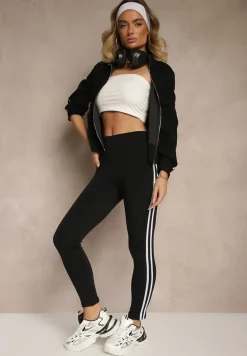 Czarne Legginsy Ozdobione Lampasami Puelle