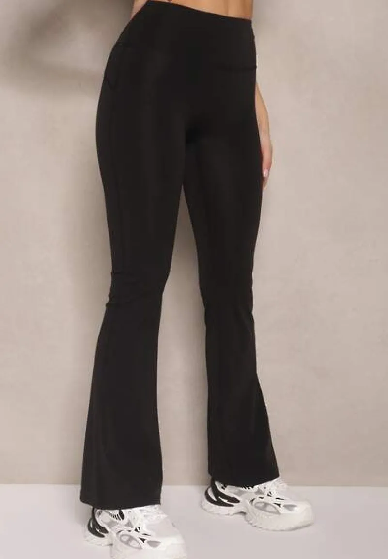 Czarne Legginsy Typu Dzwony High Waist Edinelia