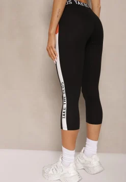 Czarne Legginsy w Sportowym Stylu z Ozdobione Napisami Gleamia