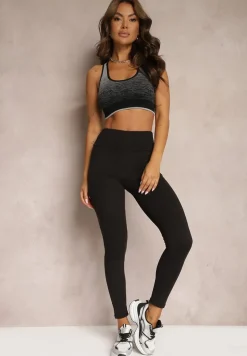 Czarne Legginsy z Dzianiny High Waist z Gumką w Pasie Nimzza