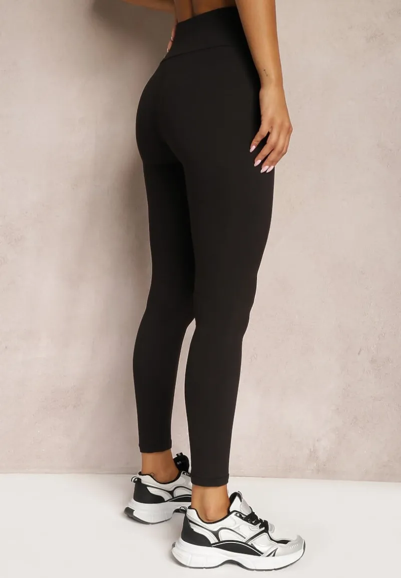 Czarne Legginsy z Dzianiny High Waist z Gumką w Pasie Nimzza