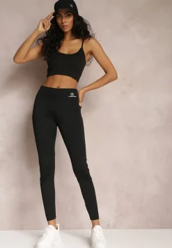 Czarne Legginsy z Gumką w Talii z Długimi Nogawkami Somys