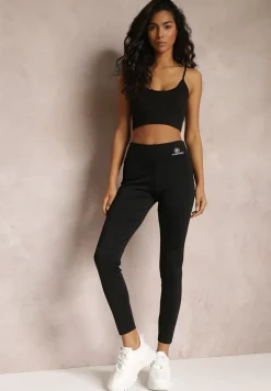 Czarne Legginsy z Gumką w Talii z Długimi Nogawkami Somys