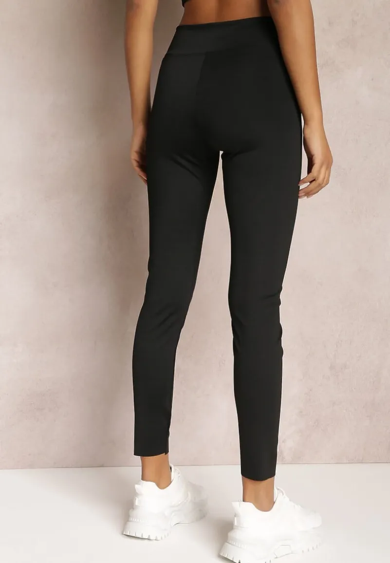 Czarne Legginsy z Gumką w Talii z Długimi Nogawkami Somys