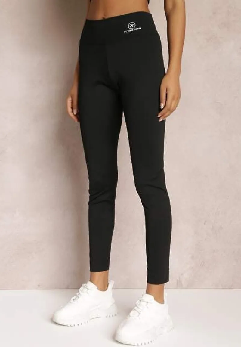 Czarne Legginsy z Gumką w Talii z Długimi Nogawkami Somys